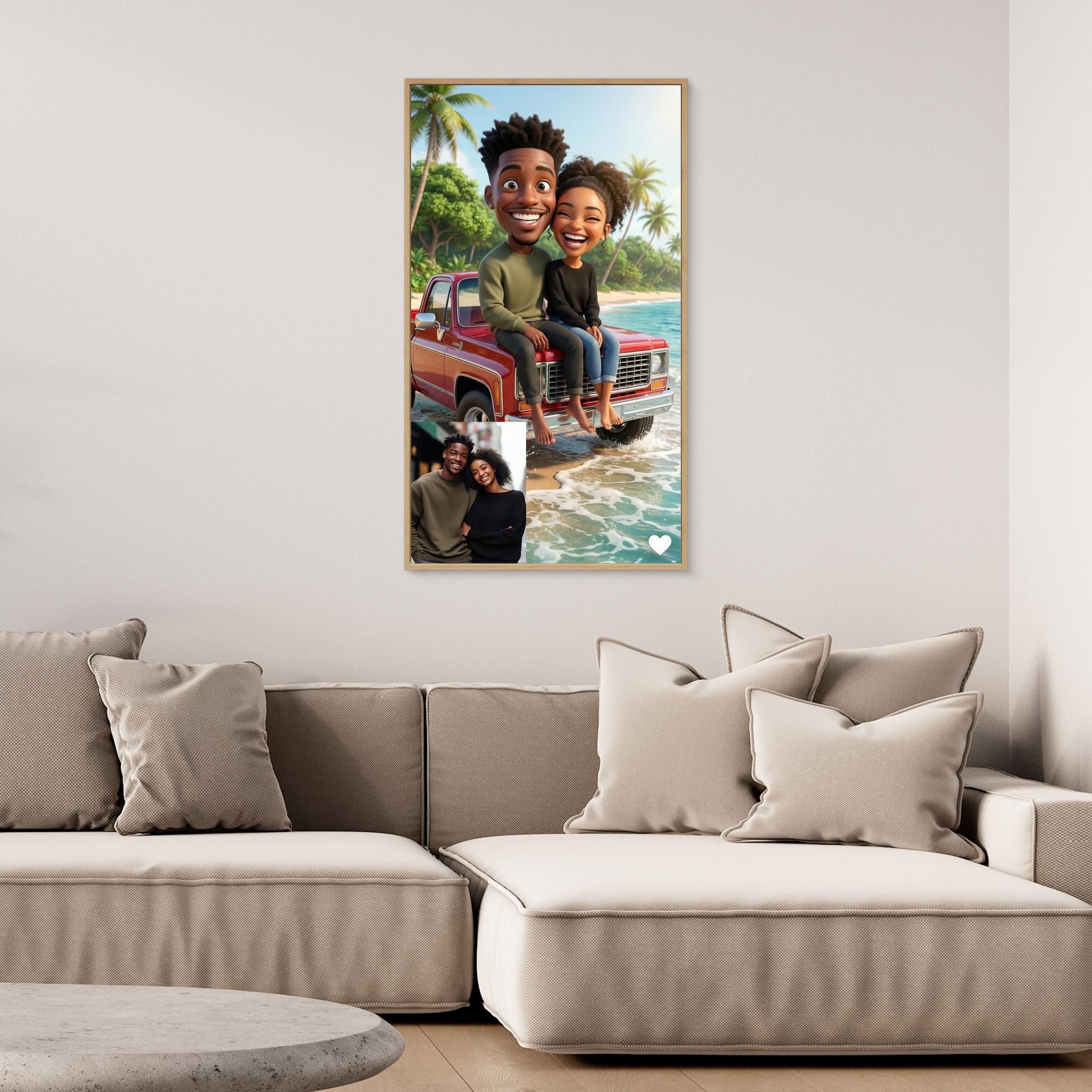 Custom Beach Caricature Portrait from Photo | Framed Canvas