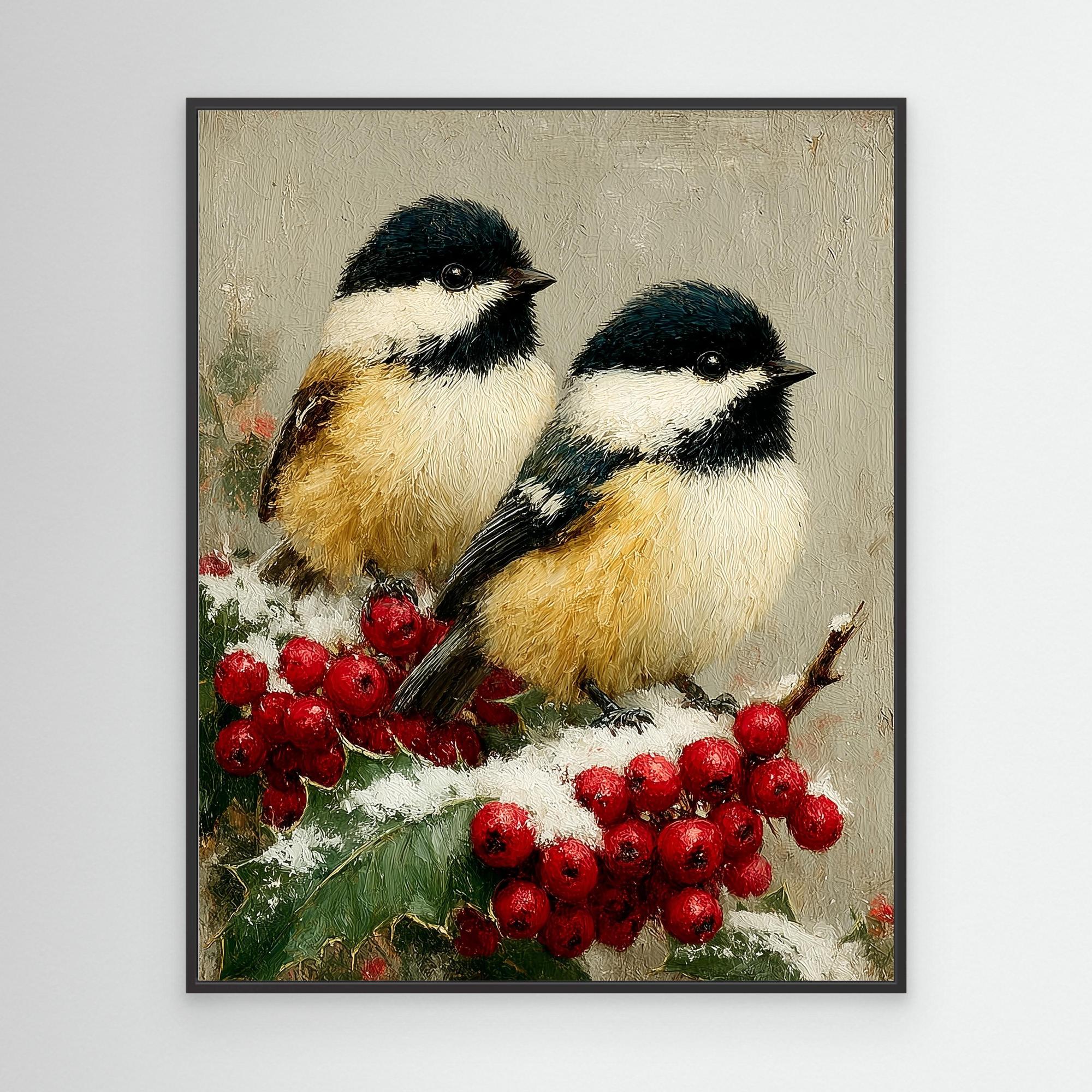 Winter Bird Wall Art for Nursery – Chickadee Canvas Print - Framed Pop Art