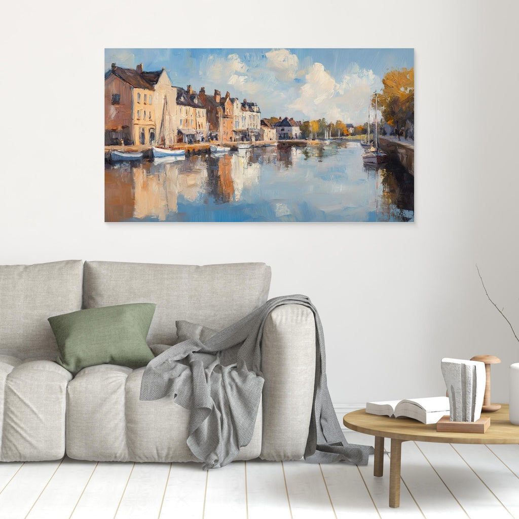 Harbour Reflections Panoramic Canvas Wall Art Print - Framed Pop Art