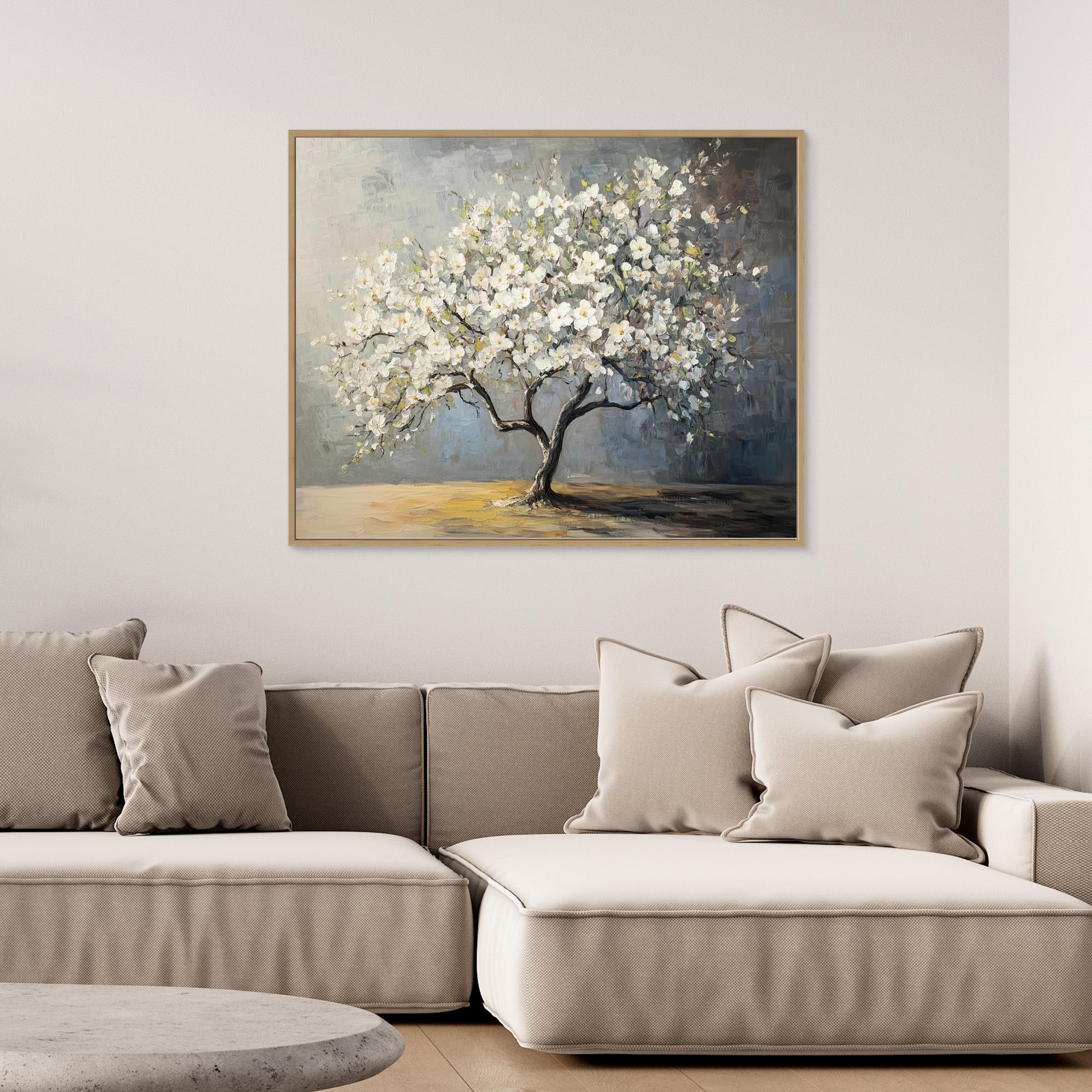 White Blossom Tree Canvas Art | Framed Floral Wall Decor