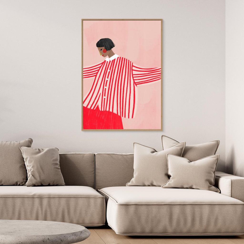 Playful Pink & Red Illustration Wall Art | Chic Bedroom Decor - Framed Pop Art