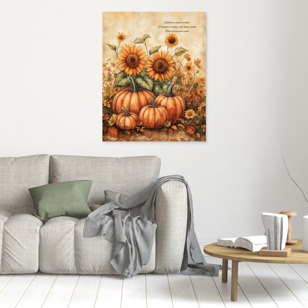 Autumn Pumpkins Sunflowers Canvas Wall Art