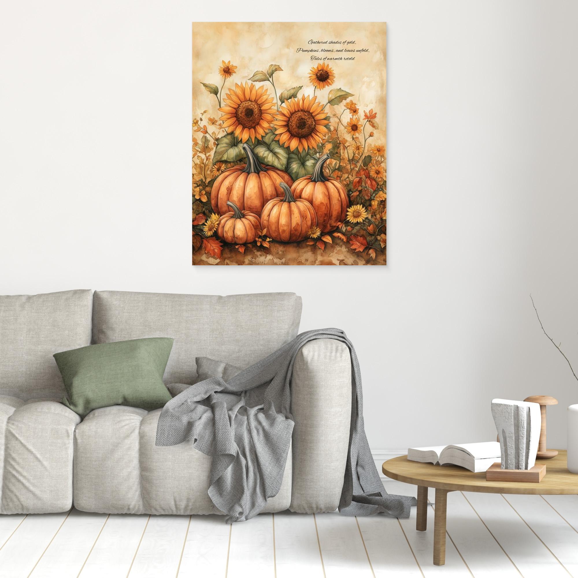 Autumn Pumpkins Sunflowers Canvas Wall Art