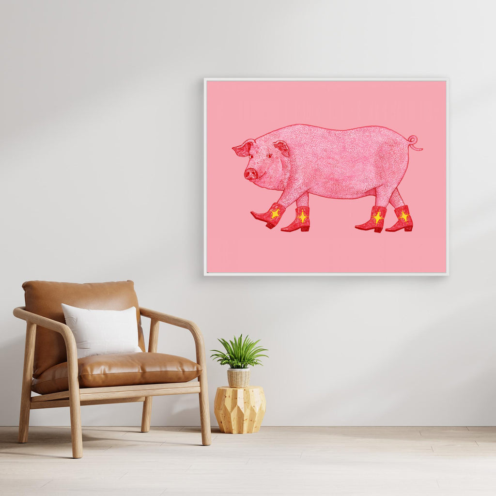 Marjorie Pink Cowgirl Pig Print | Fun Nursery Wall Art - Framed Pop Art