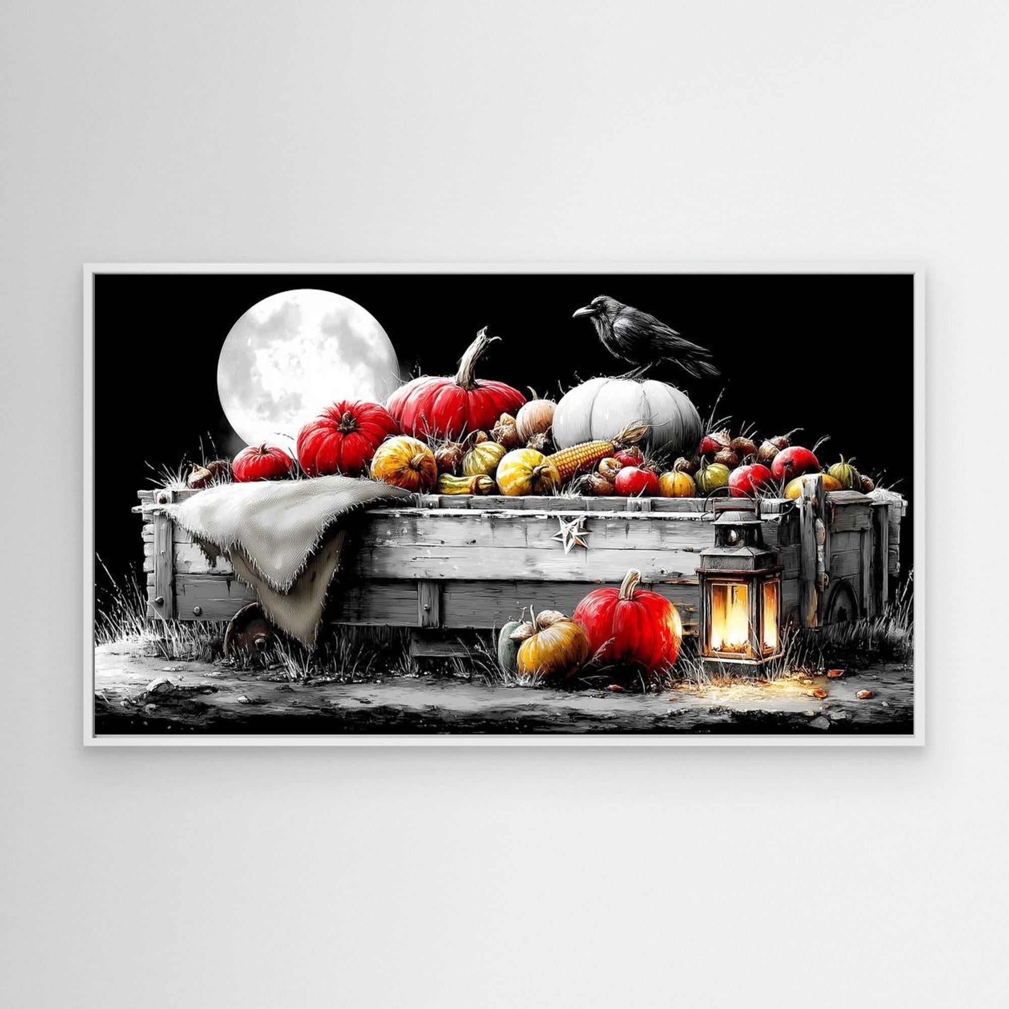 Moonlit Harvest Cart Halloween Canvas Wall Art Print