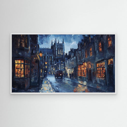 Canterbury Cathedral Night Cityscape Canvas Wall Art - Framed Pop Art