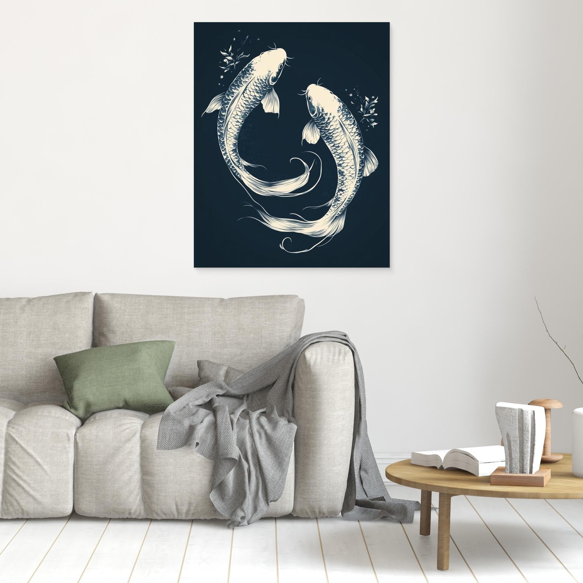 Koi Fish Yin Yang Canvas Print – Japanese Zen Wall Art - Framed Pop Art