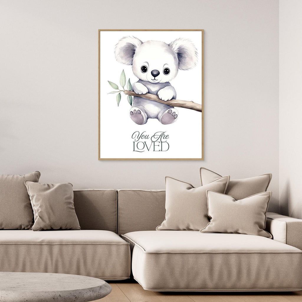 You Are Loved Koala Nursery Wall Art Canvas Decor - Framed Pop Art