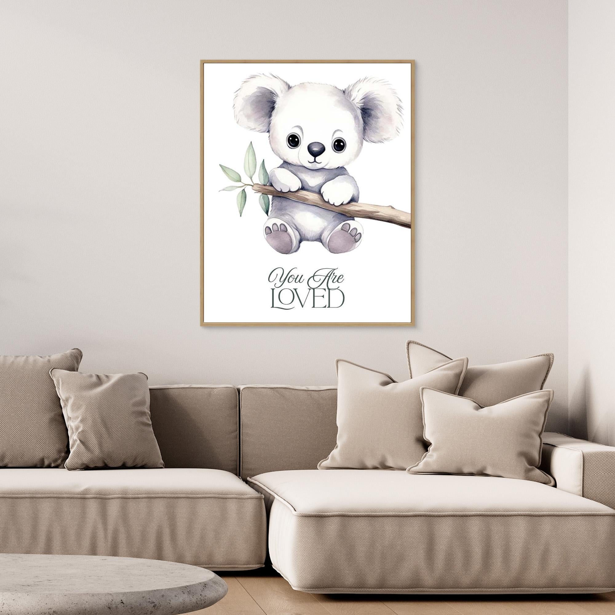 You Are Loved Koala Nursery Wall Art Canvas Decor - Framed Pop Art