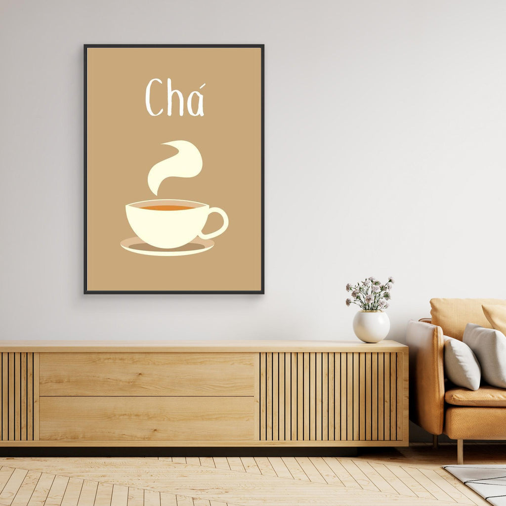 Modern "Chá" Tea Wall Art | Framed Canvas Kitchen Print - Framed Pop Art