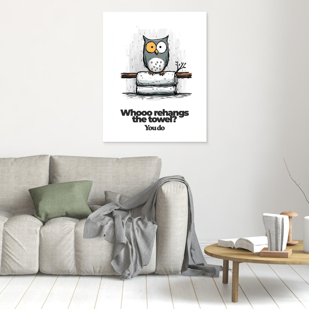 Funny Owl Bathroom Wall Art Print – Rehang The Towel - Framed Pop Art