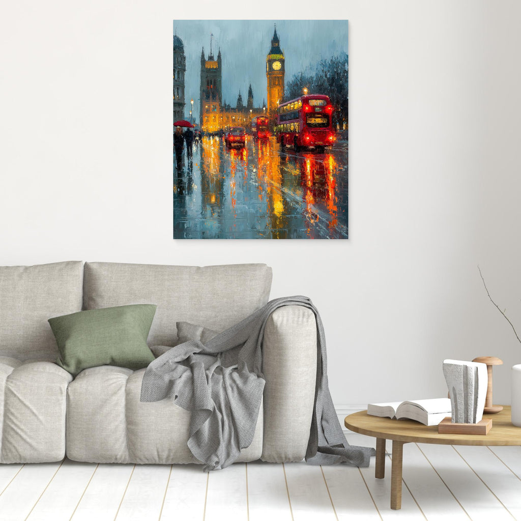 Hallway London Big Ben Red Bus Canvas Wall Art Print - Framed Pop Art