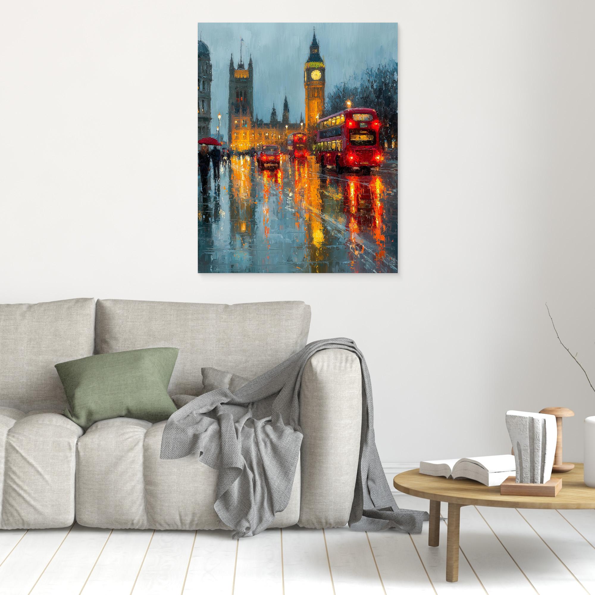 Hallway London Big Ben Red Bus Canvas Wall Art Print - Framed Pop Art