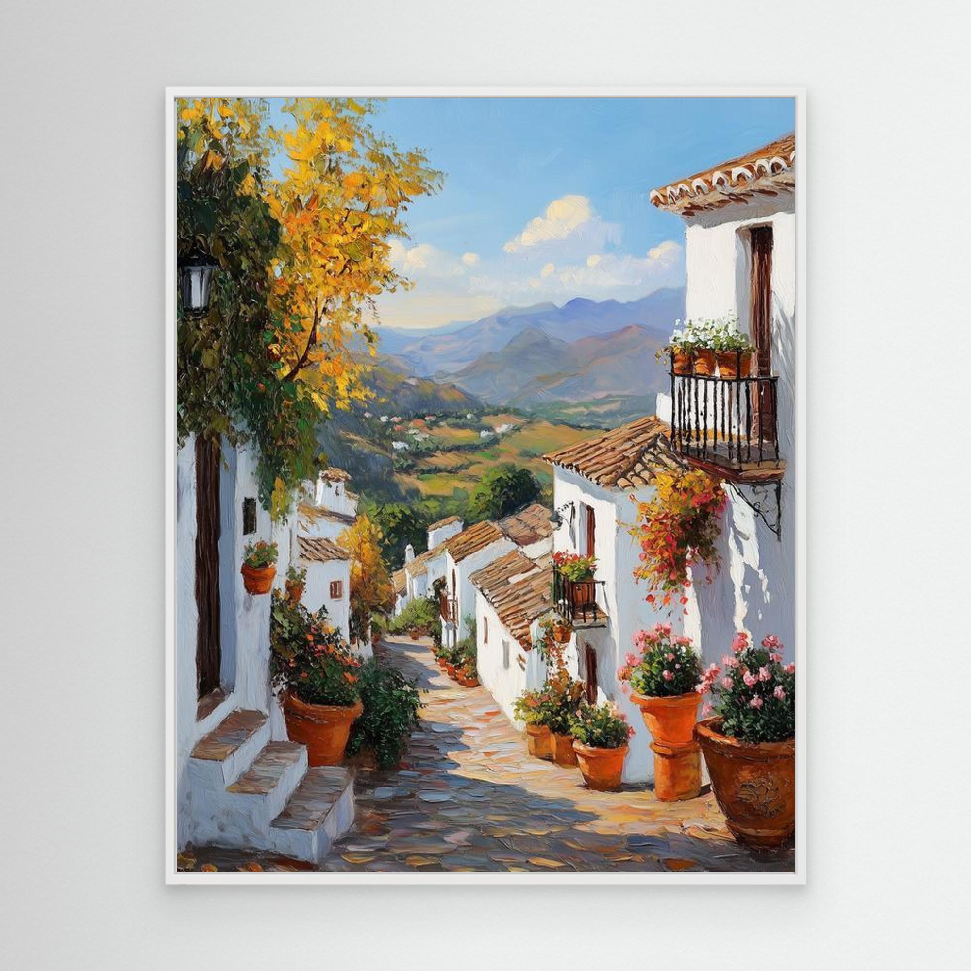 Sunny Spanish Village Street Canvas Print