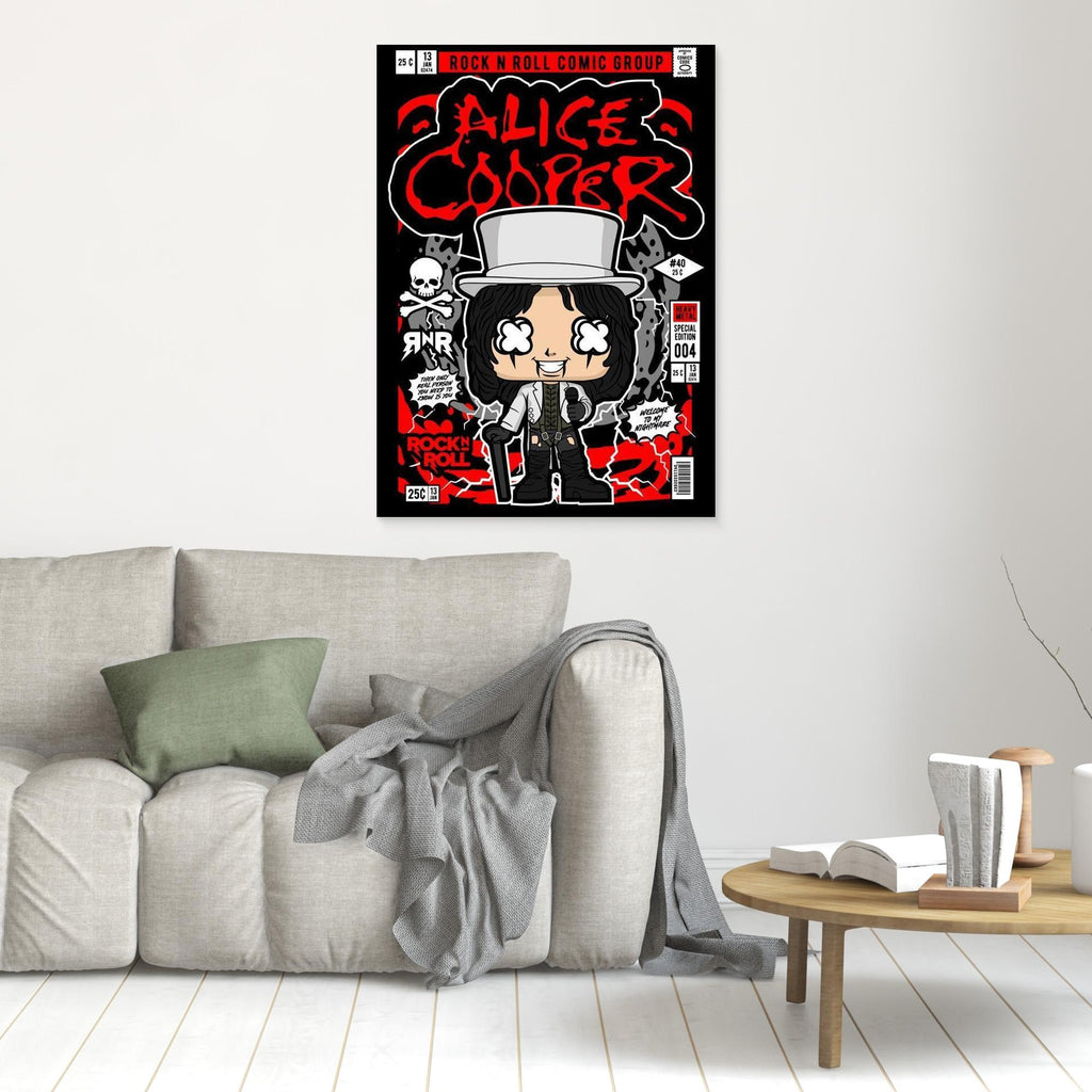 Alice Cooper Rock N Roll Comic Style Framed Canvas Art