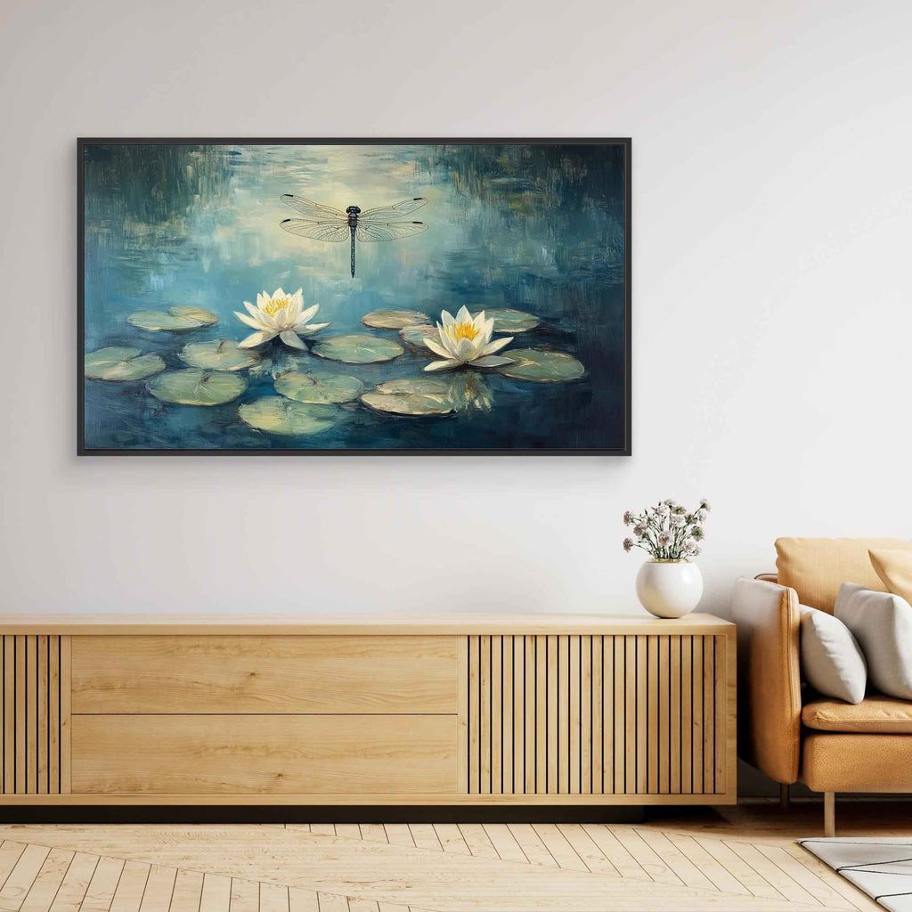 Dragonfly & Water Lily Canvas Art | Zen Bedroom Wall Decor