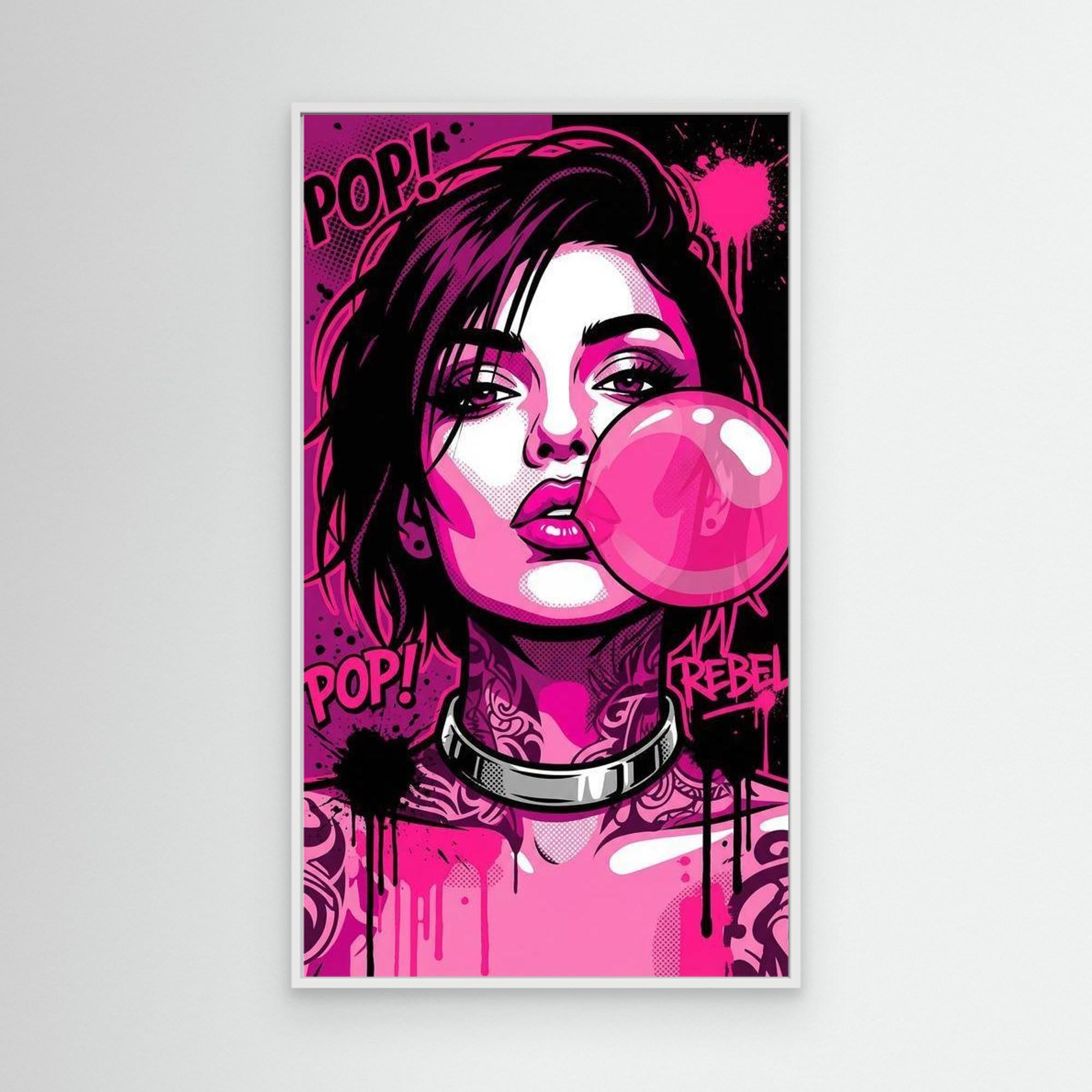 Pink Pop Art Rebel Woman Canvas Print | Modern Wall Art - Framed Pop Art