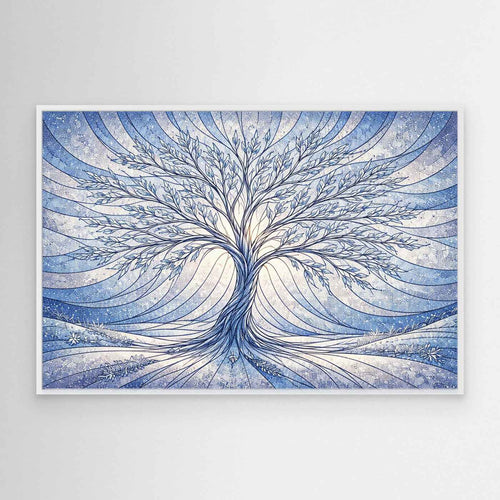 Blue Tree Wall Art | Modern Blue Bathroom Wall Decor