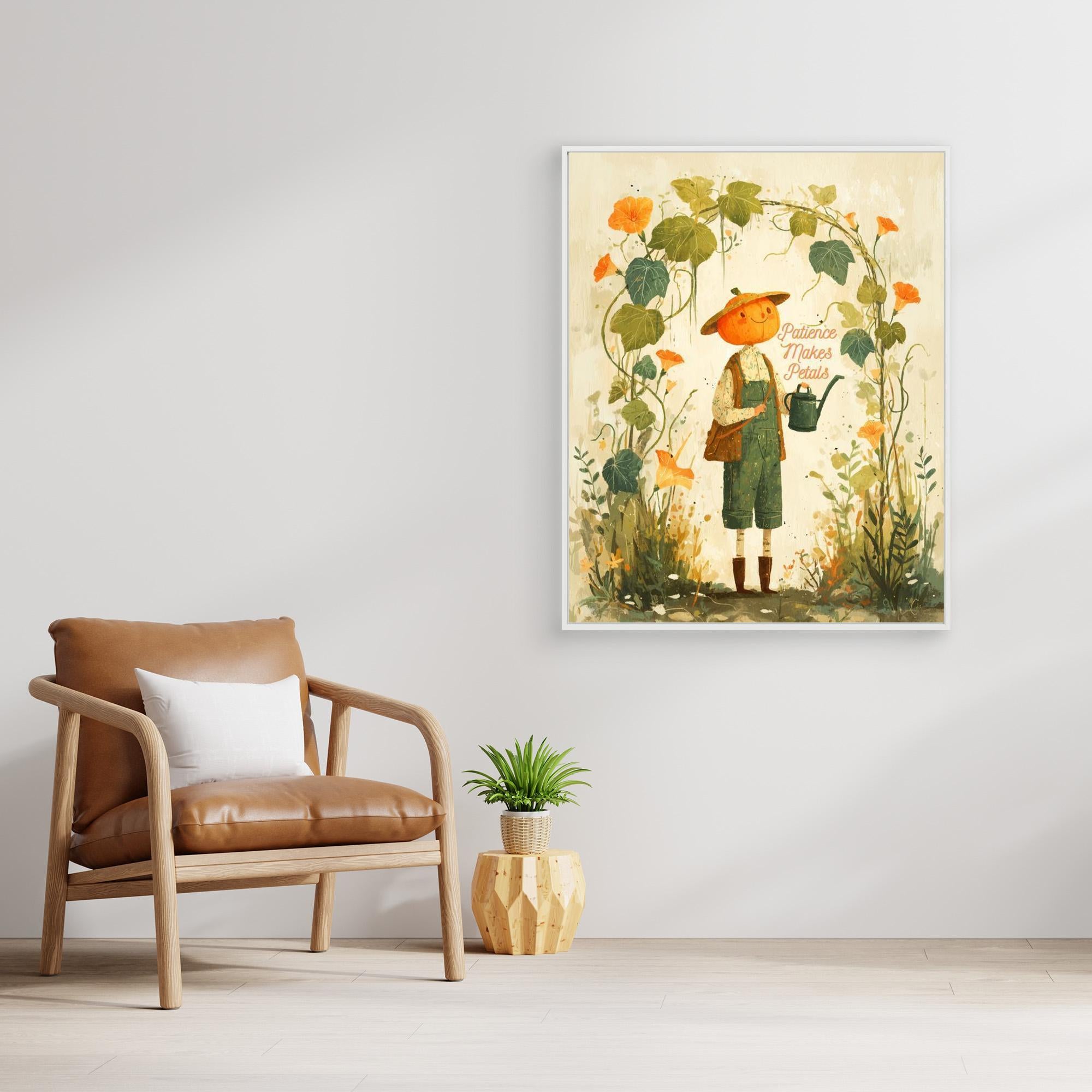 Patience Makes Petals Pumpkin Wall Art | Whimsical Canvas - Framed Pop Art