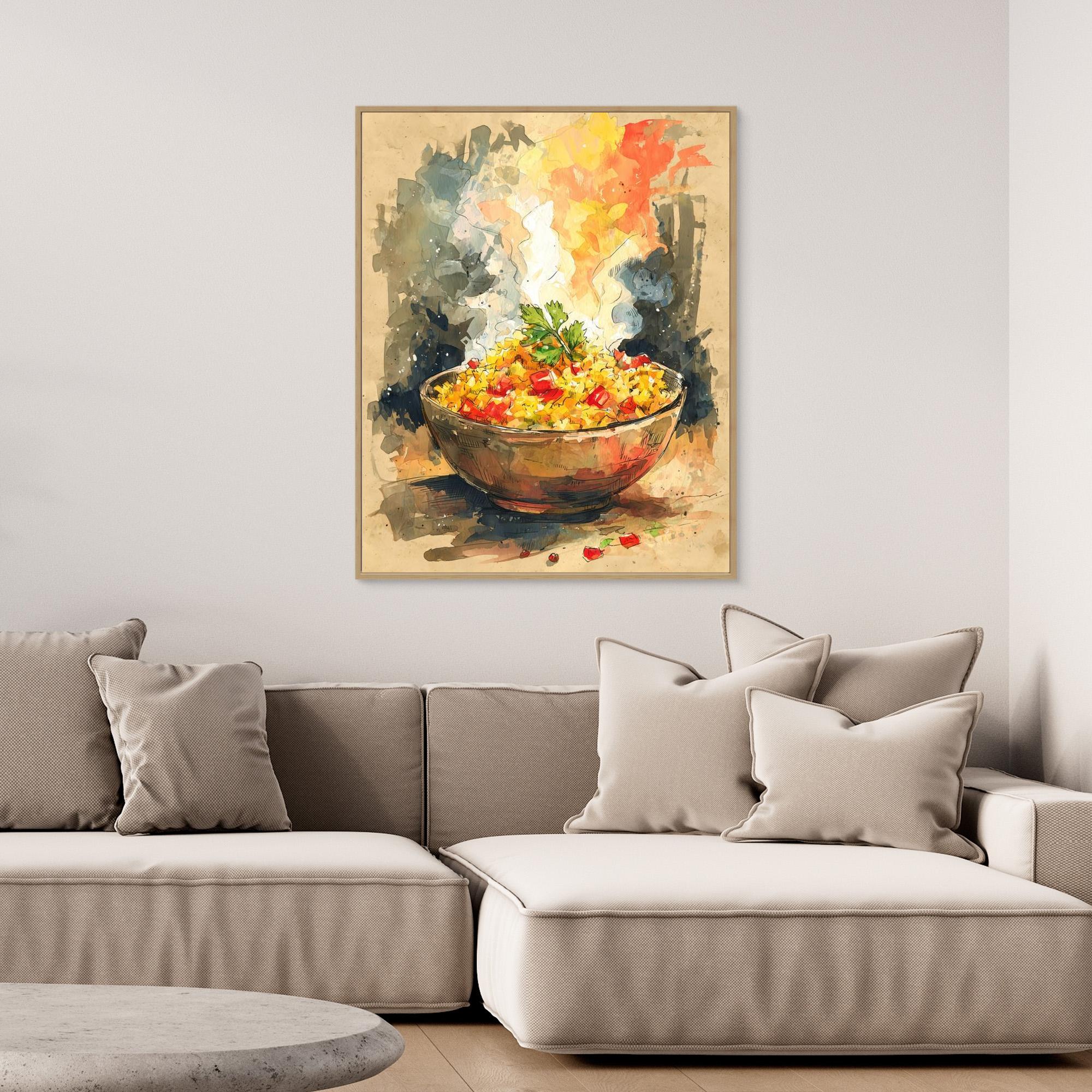 Vibrant Rice Bowl Watercolour Canvas Art | Kitchen Wall Decor - Framed Pop Art