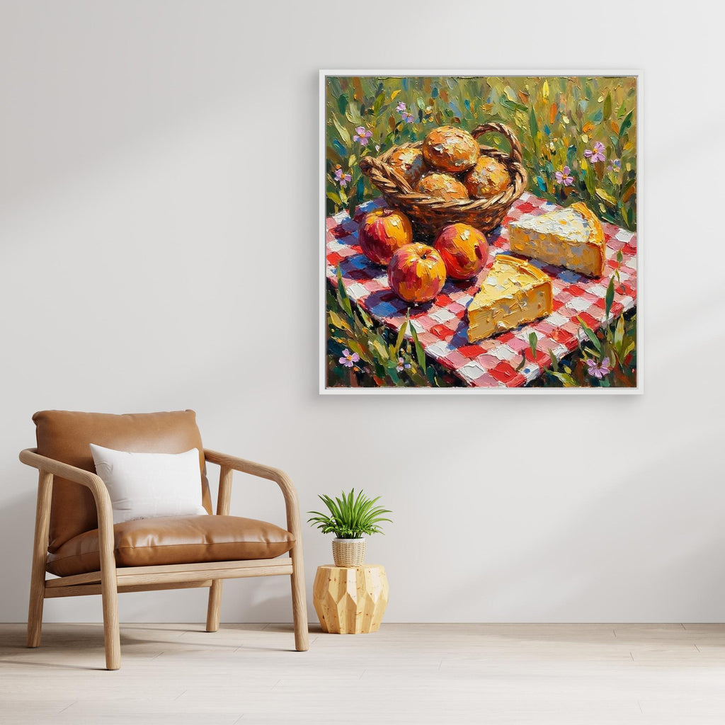 Rustic Picnic Oil Painting | Country Kitchen & Hallway Wall Art - Framed Pop Art