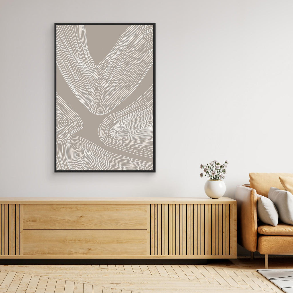 Fine Line Abstract Minimalist Abstract Lines – Neutral Hallway Wall Art - Framed Pop Art
