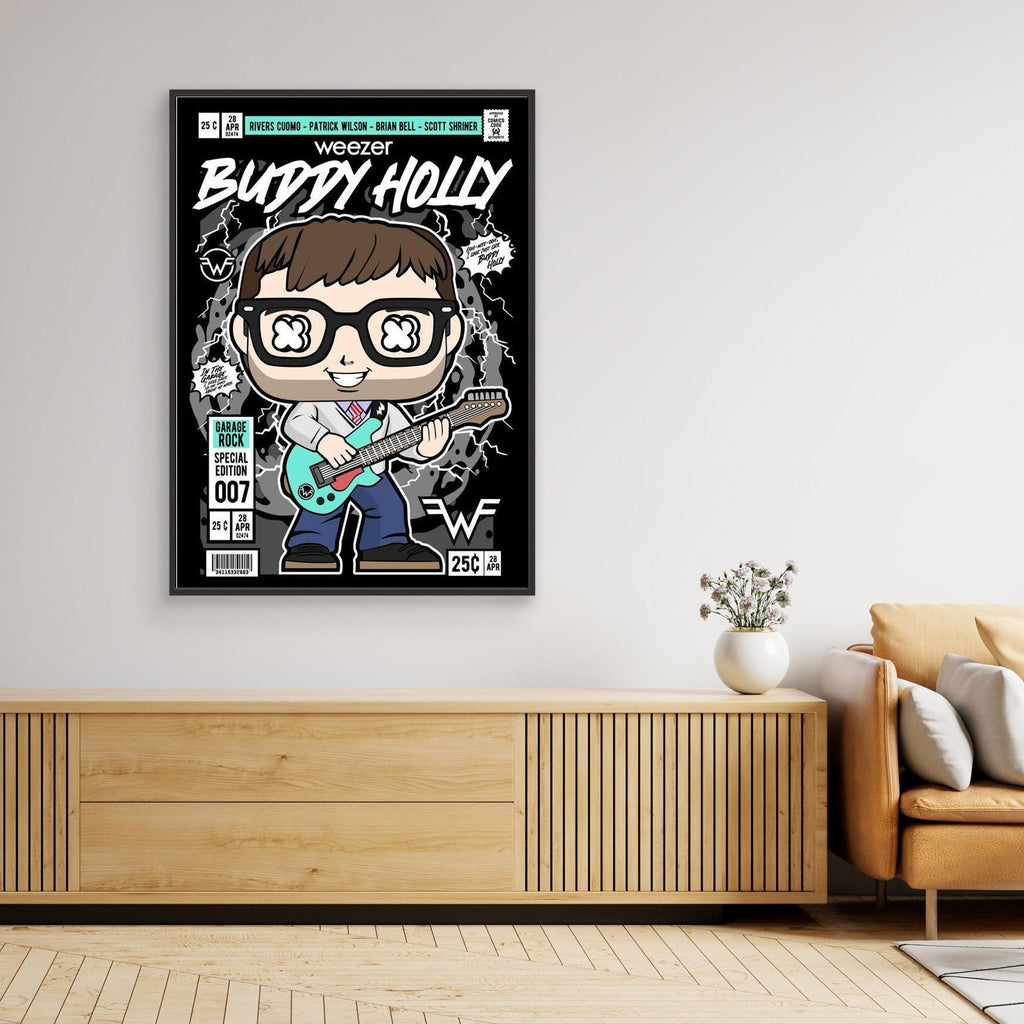 Weezer Buddy Holly Comic Art Print | Music Decor for Office - Framed Pop Art