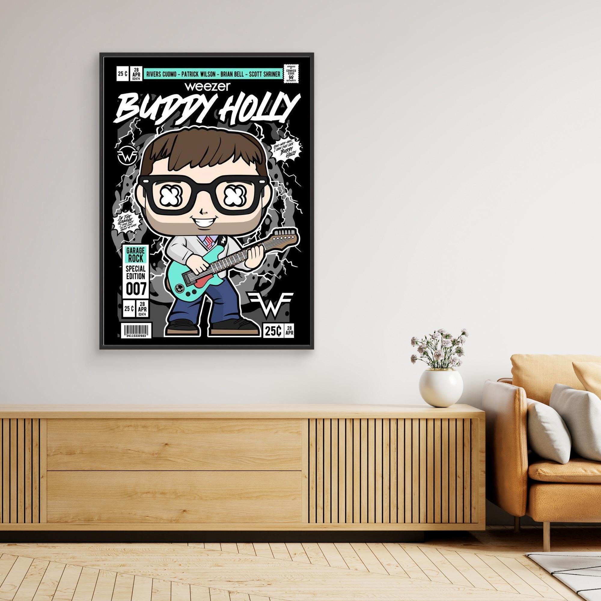 Weezer Buddy Holly Comic Art Print | Music Decor for Office - Framed Pop Art