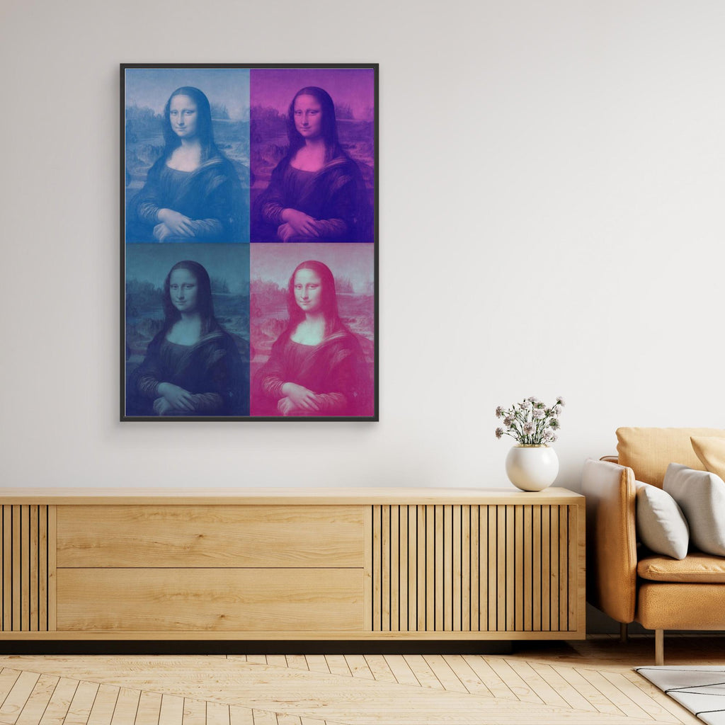 Mona Lisa Pop Art Canvas - Vibrant 4-Panel Framed Print - Framed Pop Art