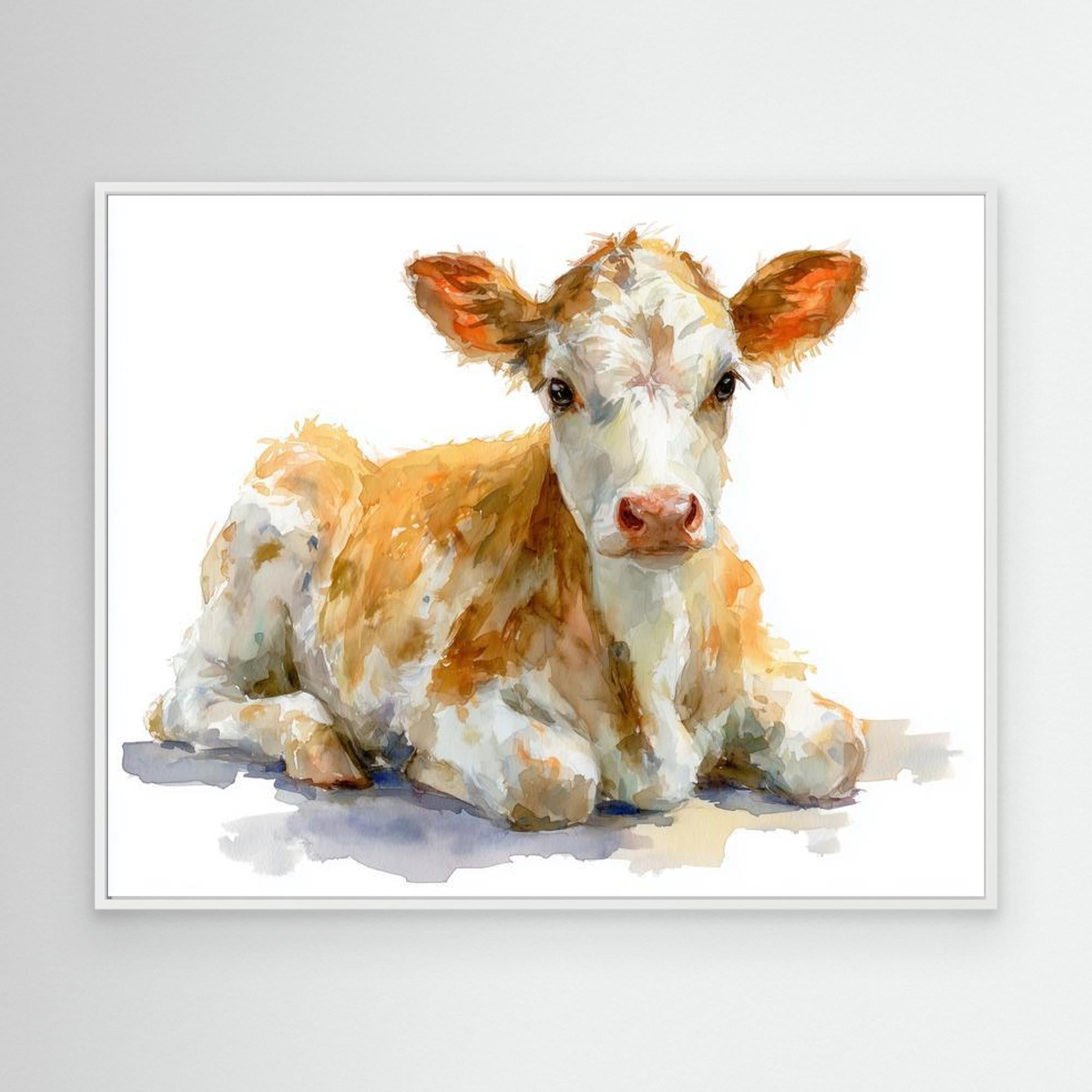 Cute Baby Calf Nursery Wall Art | Farmhouse Animal Decor - Framed Pop Art