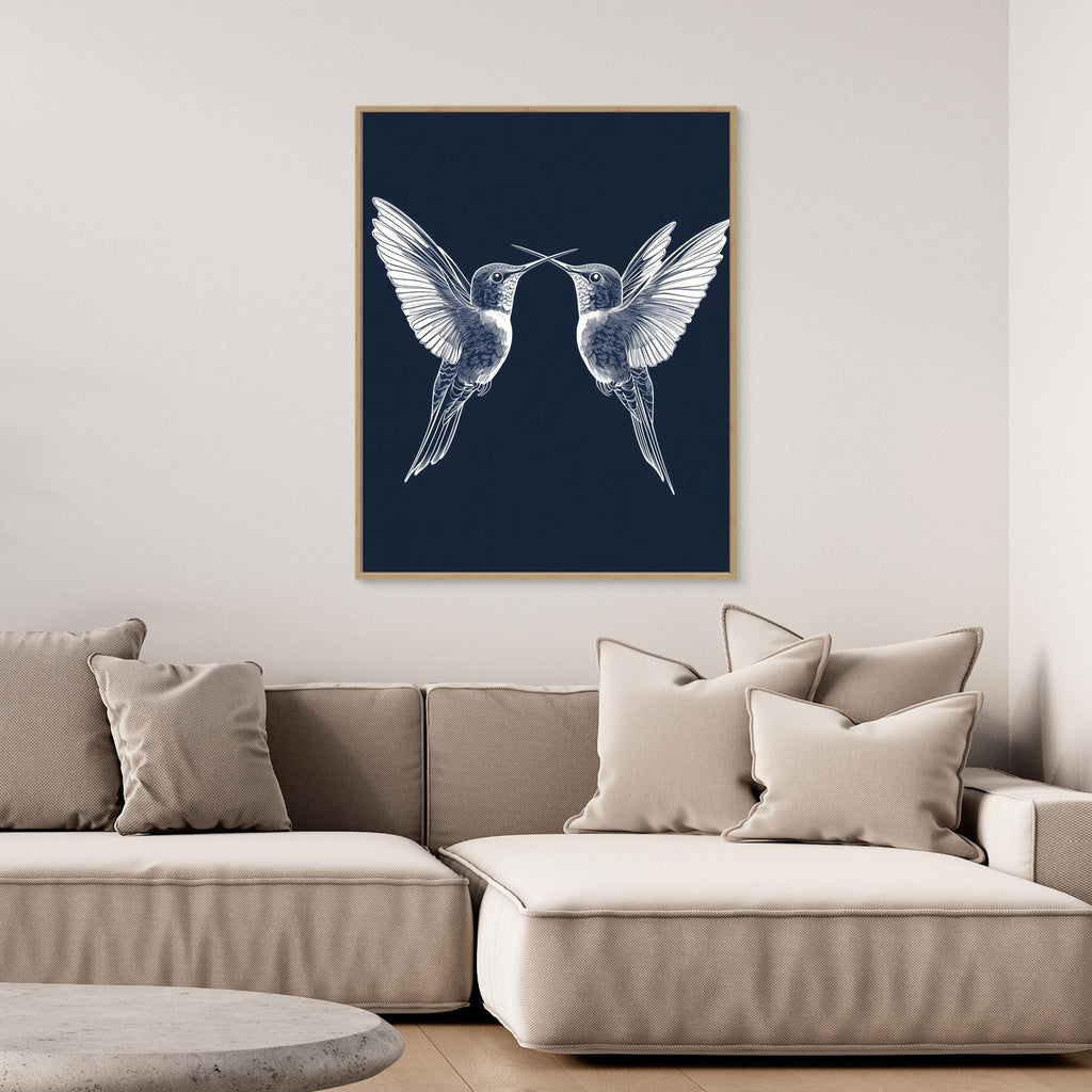 Navy Blue Hummingbird Wall Art | Modern Nature Nursery Decor - Framed Pop Art