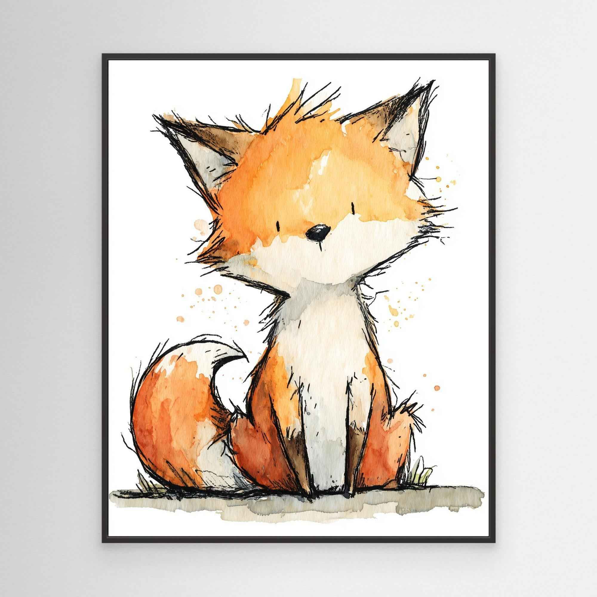 Cute Watercolor Fox Nursery Canvas Art - Framed Pop Art