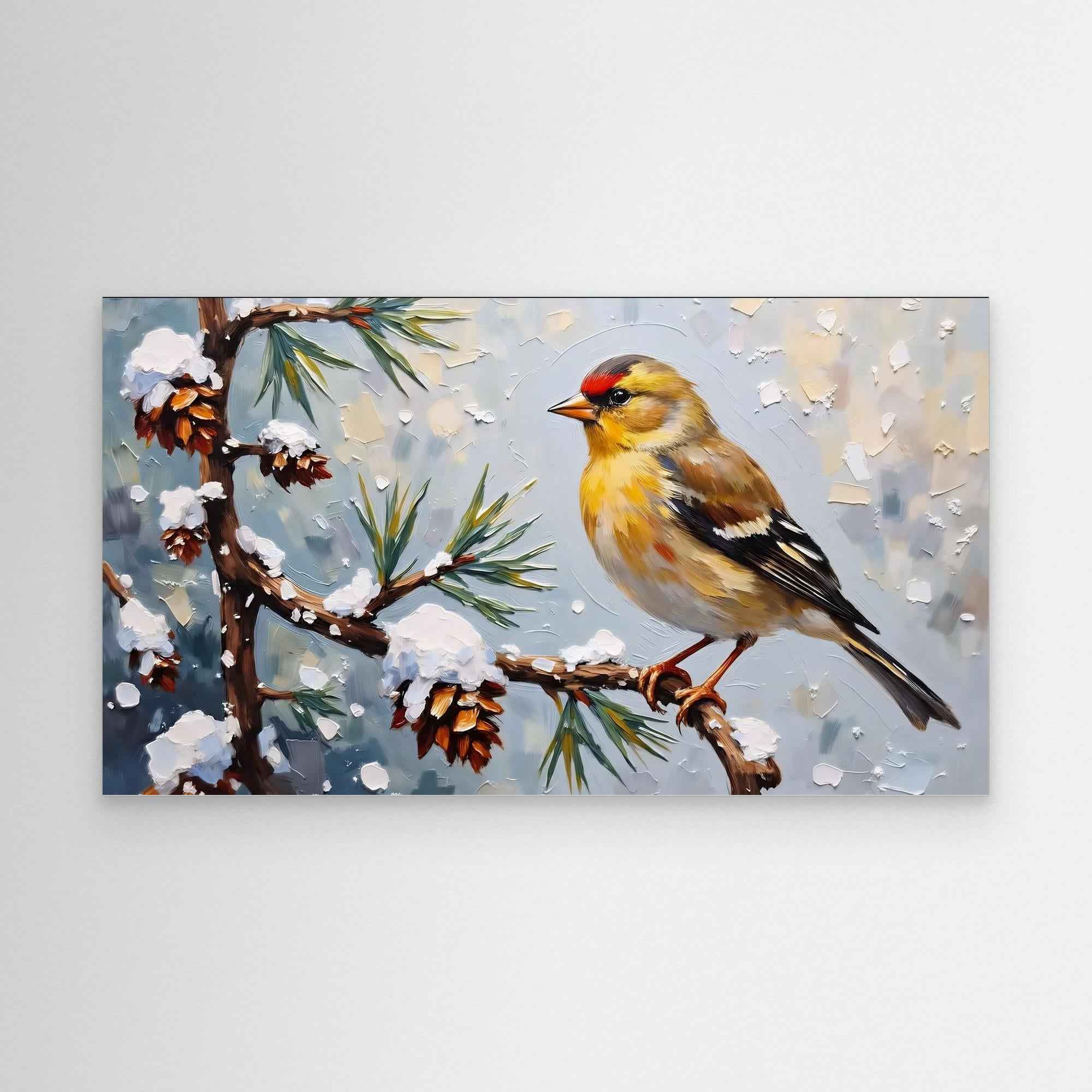 Winter Goldfinch Bird Canvas Wall Art - Framed Pop Art