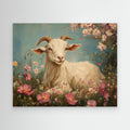 Whimsical Goat in Wildflowers Canvas Wall Art | Country Decor - Framed Pop Art