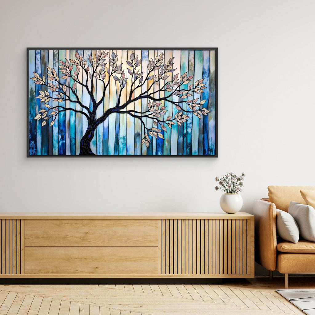 Modern Tree Wall Art | Blue Abstract Nature Decor for Living Room