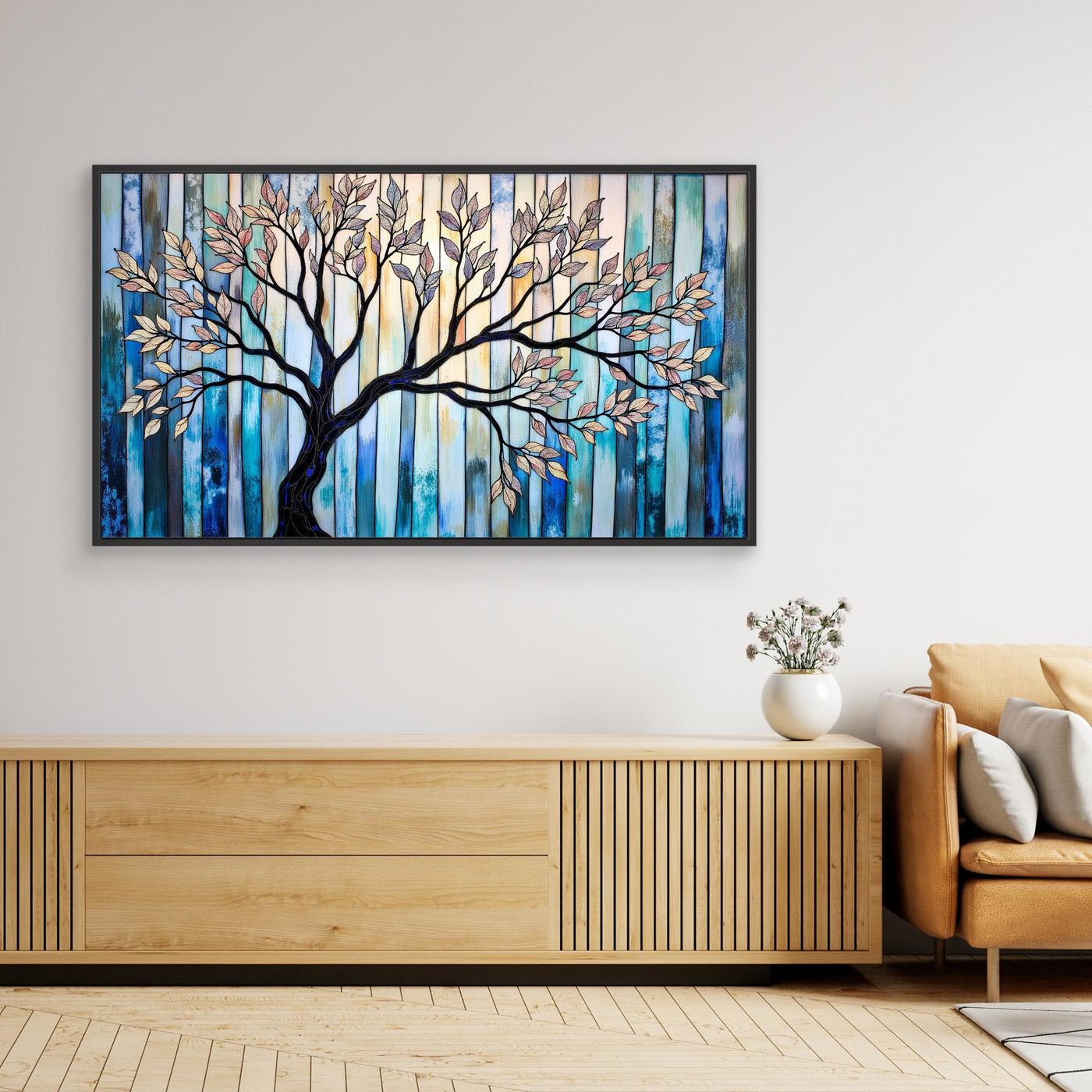Modern Tree Wall Art | Blue Abstract Nature Decor for Living Room