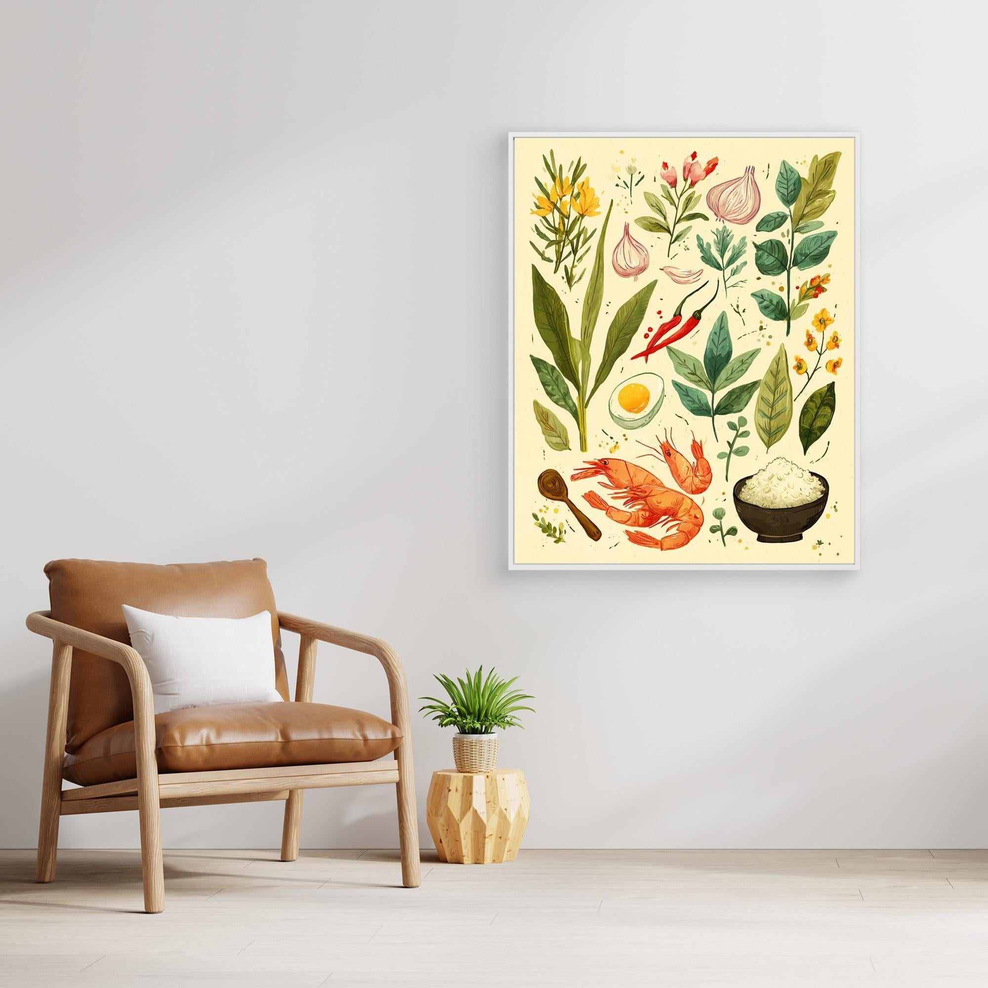 Herb & Prawn Kitchen Ingredients Canvas Print Art