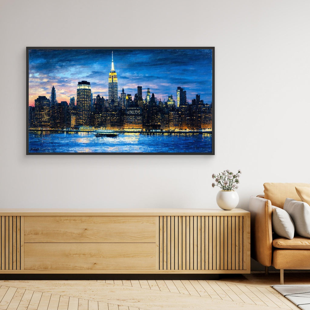 New York Skyline Night Panoramic Canvas Wall Art Print