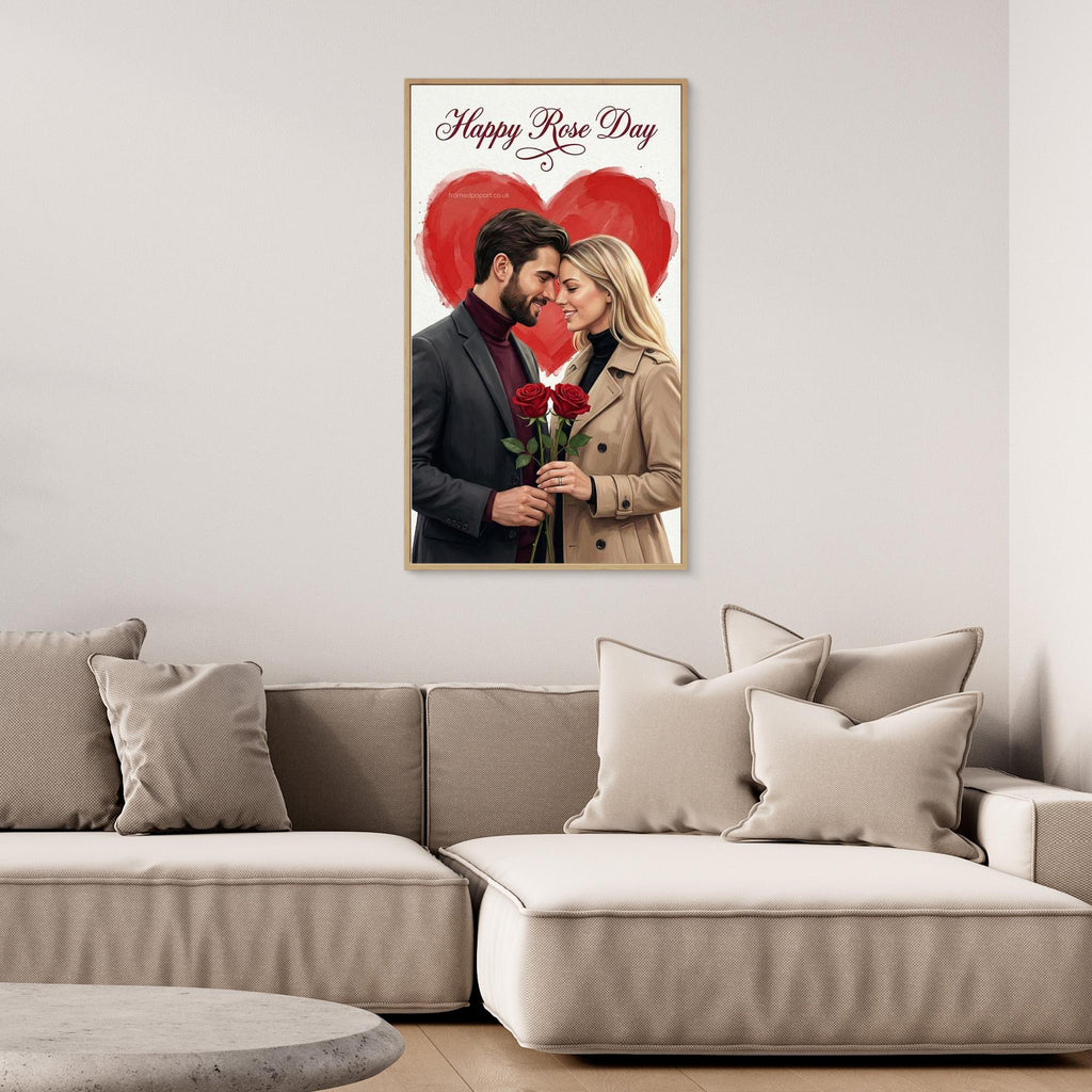 Custom Rose Day Couple Portrait | Personalised Canvas Art - Framed Pop Art