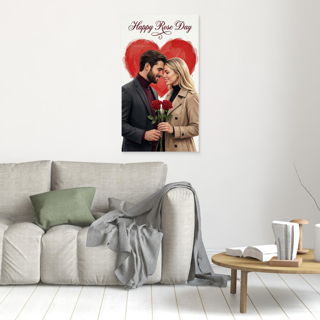 Custom Rose Day Couple Portrait | Personalised Canvas Art - Framed Pop Art