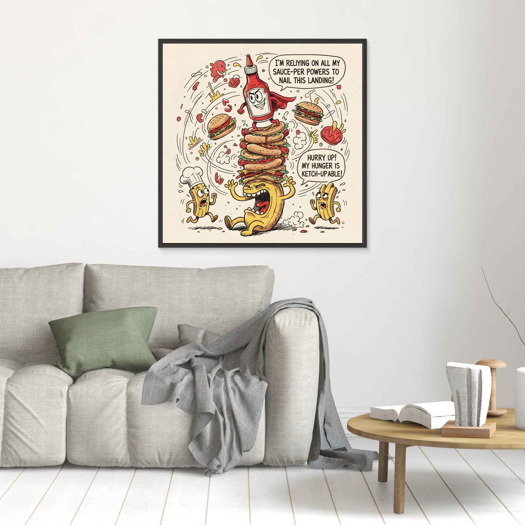 Funny Ketchup Burger Canvas Wall Art - Framed Pop Art