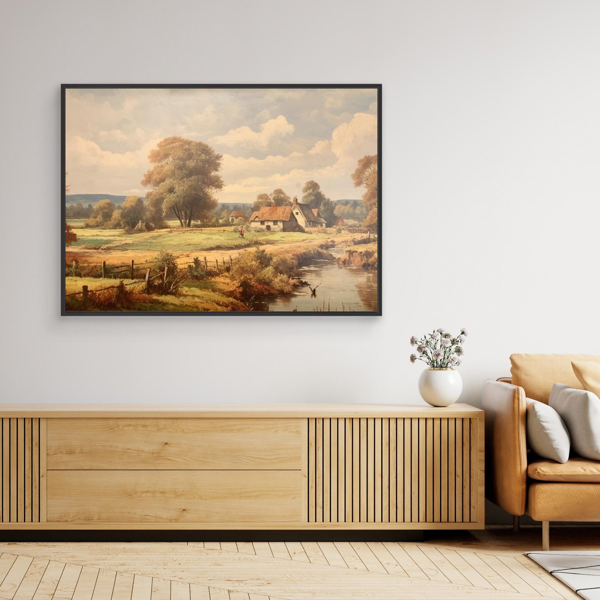 Vintage English Cottage Oil Painting | Rustic Hallway Wall Art - Framed Pop Art