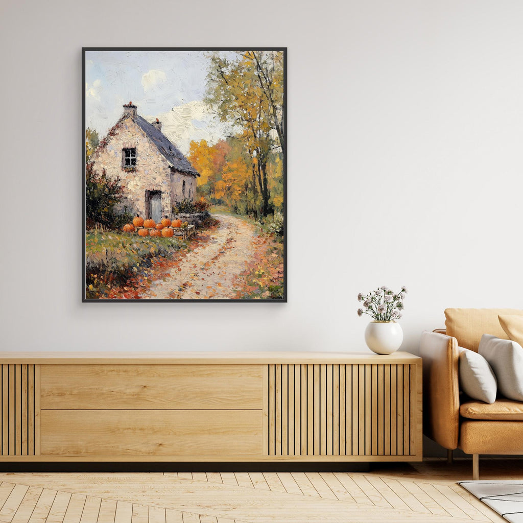 Hallway Autumn Cottage Pumpkin Canvas Wall Art Print - Framed Pop Art
