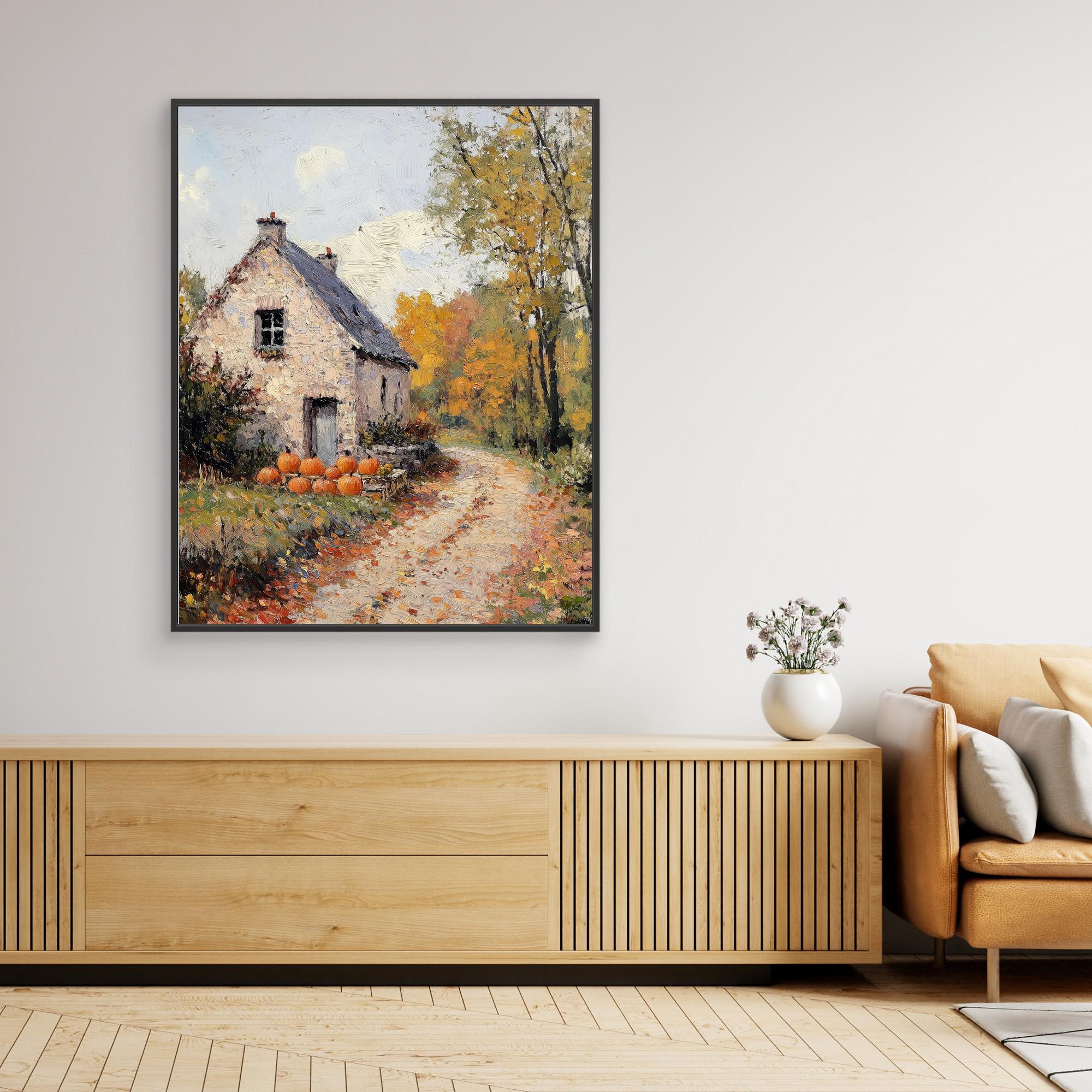 Hallway Autumn Cottage Pumpkin Canvas Wall Art Print - Framed Pop Art