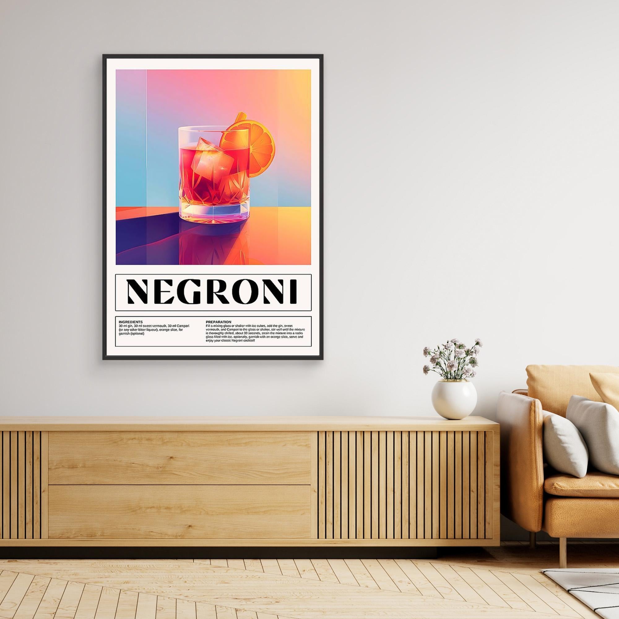 Negroni Cocktail Recipe Wall Art for Home Bar Decor