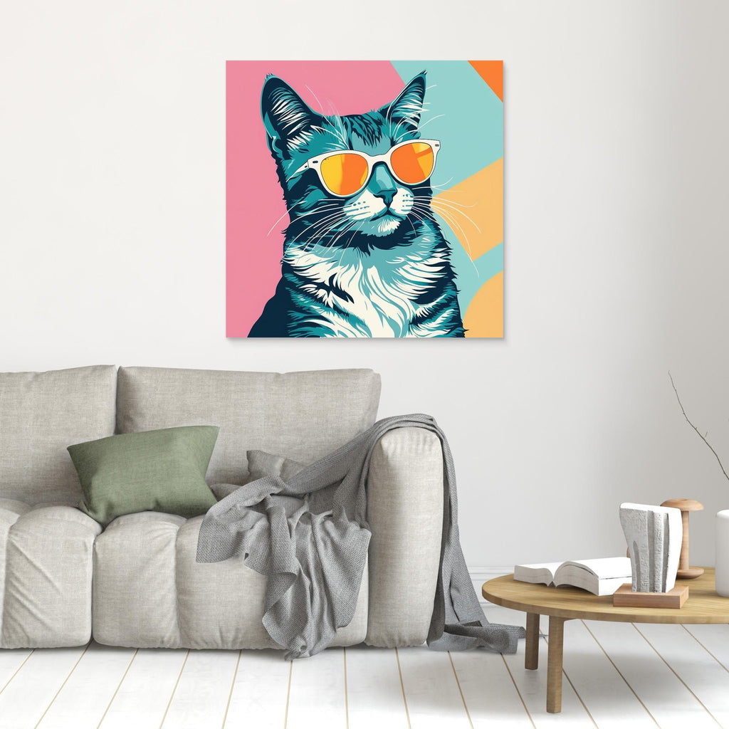 Cool Cat with Sunglasses Colour Pop Art Canvas Print - Framed Pop Art