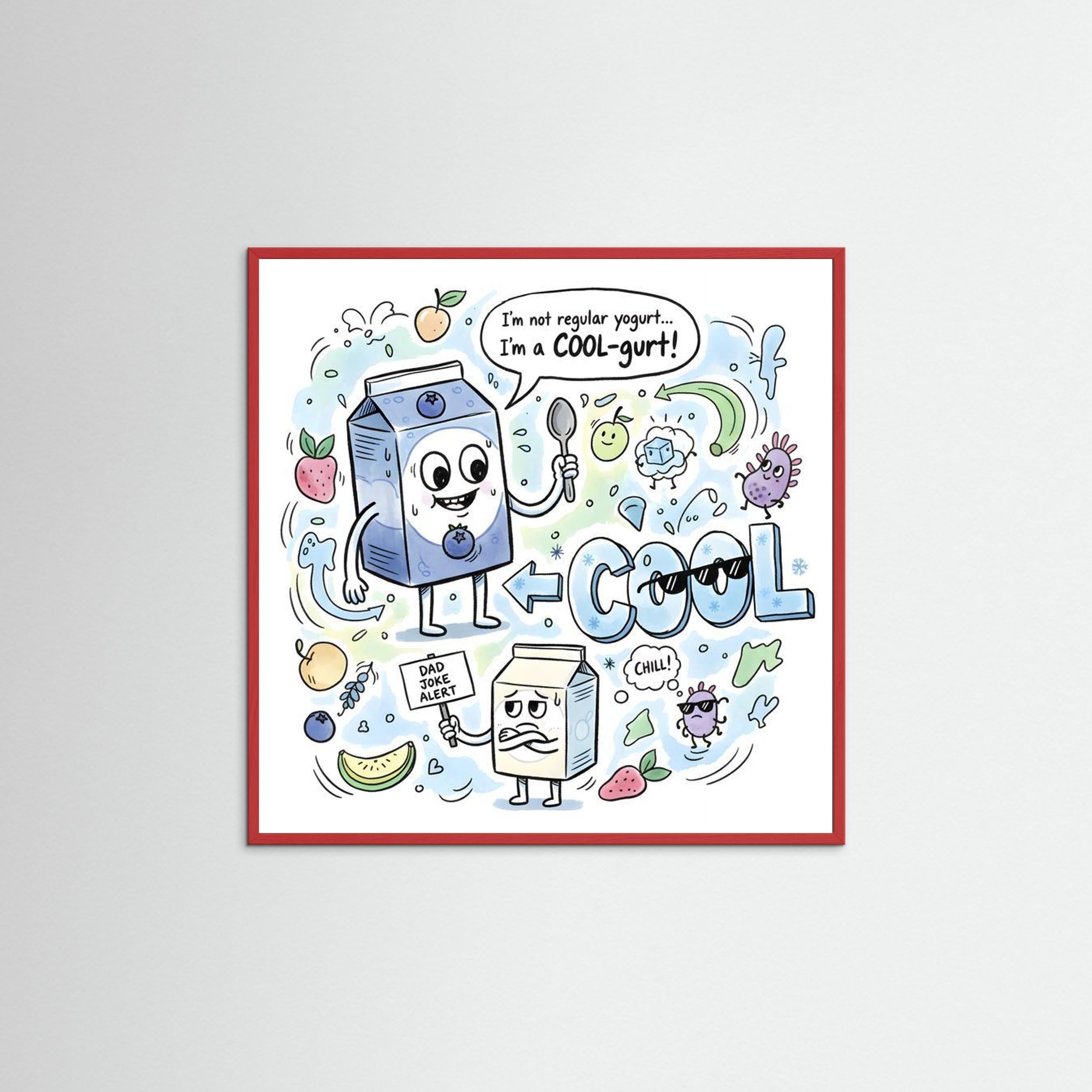 Cool-gurt Funny Dad Joke Wall Art | Framed Matte Art Print - Framed Pop Art