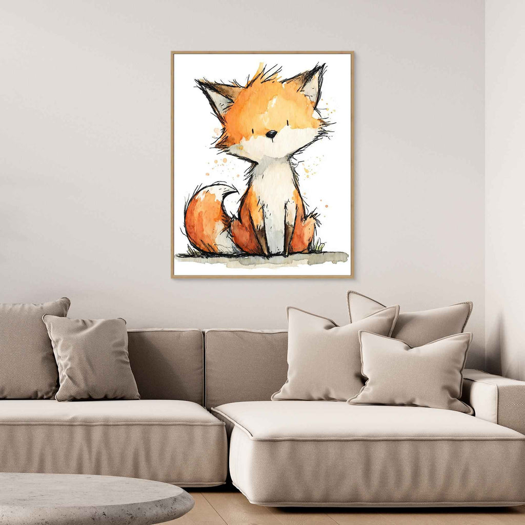 Cute Watercolor Fox Nursery Canvas Art - Framed Pop Art