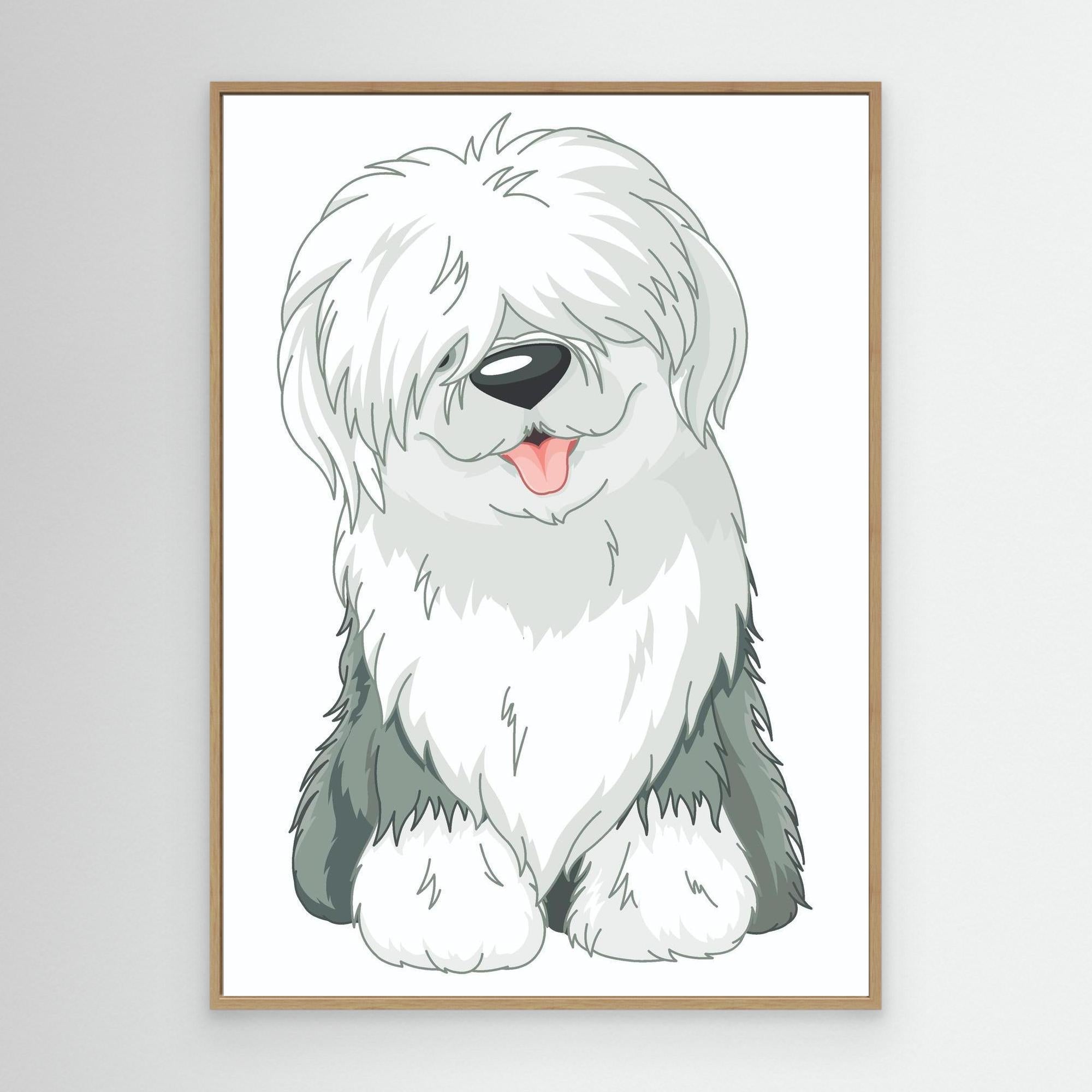 Old English Sheepdog Art Print | Framed Canvas Wall Decor - Framed Pop Art