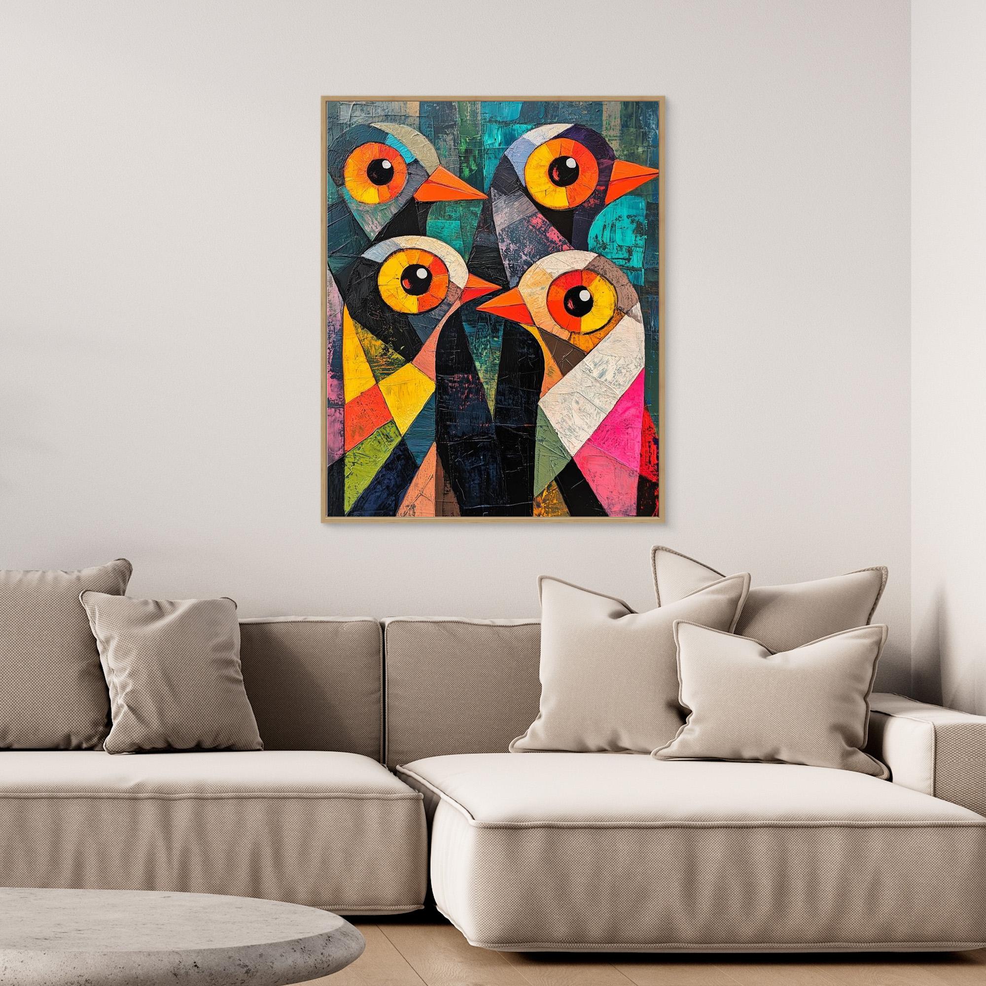 Abstract Bird Family Canvas Print | Vibrant Geometric Wall Art